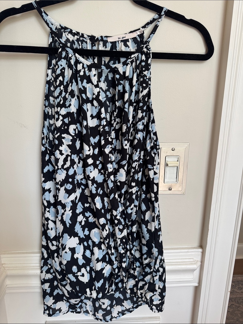 miami Black and Light Blue Floral-Print Halter Camisole